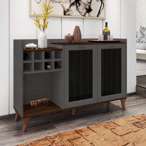 Buffet Aparador com Adega para 8 Garrafas 135 Cm Dubai Mdf:marrom Palisandro / Cinza Régio
