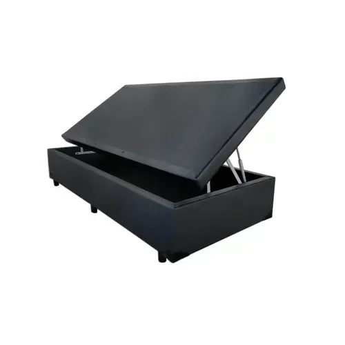 Ver imagem 1 de Cama Box Baú Solteiro Preto Sintético com Pistao a Gás Abertura Lateral