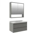 Ver imagem 2 de Conjunto Gabinete para Banheiro Suspenso com Cuba e Espelheira com Nicho em MDF 82cm Prime Yescasa Cimento Cinza