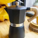 Ver imagem 1 de Cafeteira Italiana Moka 300 Ml 6 Xicaras na Cor Preta com Cabo de Madeira