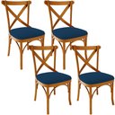 Ver imagem 1 de Kit 04 Cadeiras para Sala de Jantar e Estar Living Estofada Ávila L02 Suede Azul Marinho - Lyam