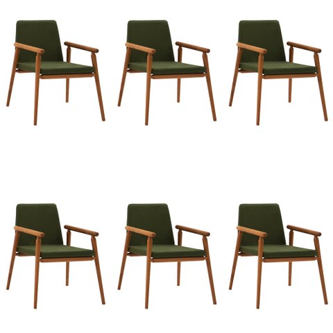 Kit 6 Cadeiras Decorativa Sala de Jantar Sidnei Veludo Verde - Gran Belo