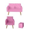 Kit Sofá 2 Lugares e Poltrona para Sala Bianca Capitonê e Puff Quadrado Suede Rose - 1