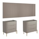 Ver imagem 4 de Conjunto Cabeceira King 360cm C/ 2 Mesas de Cabeceira em Mdf Cor:grigio com Dourado