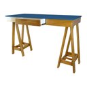 Ver imagem 4 de Escrivaninha Cavalete com Gaveta Madeira MDF e Pinus 78x120x51cm - Azul