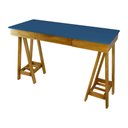 Ver imagem 3 de Escrivaninha Cavalete com Gaveta Madeira MDF e Pinus 78x120x51cm - Azul