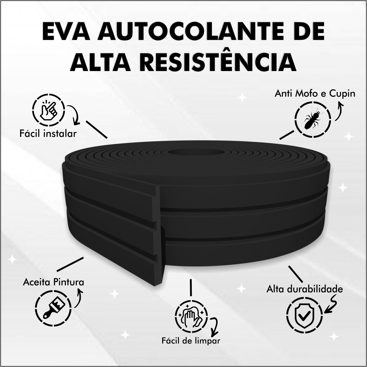 Painel Ripado Eva Autocolante Preto 10cm - Rolo 25 Metros - 2