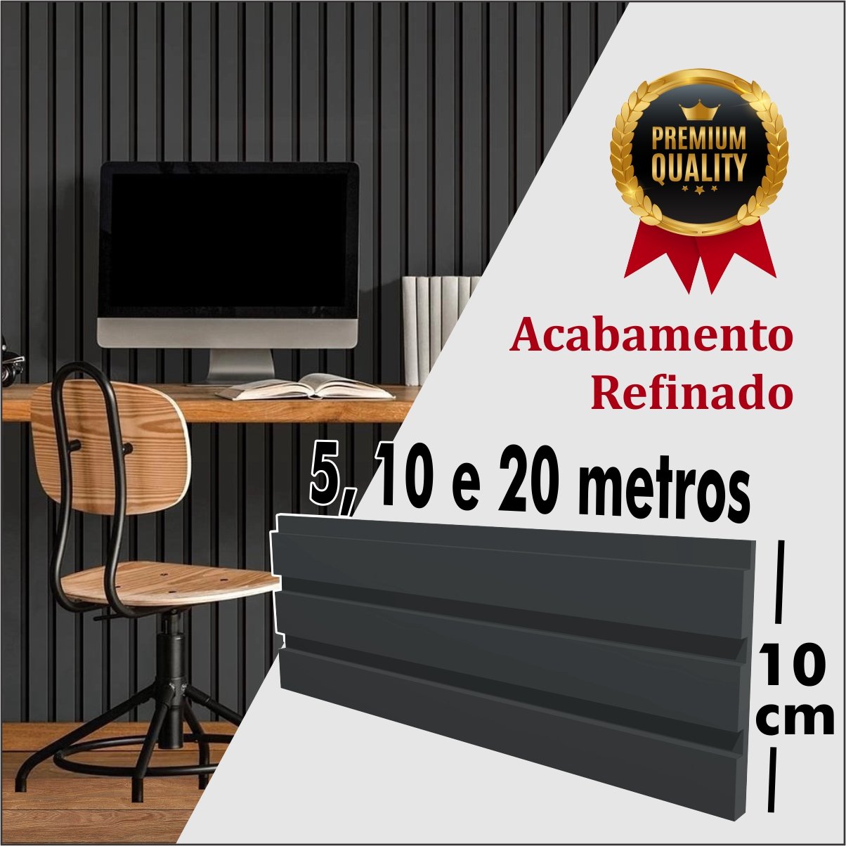 Painel Ripado Eva Autocolante Preto 10cm - Rolo 25 Metros - 3