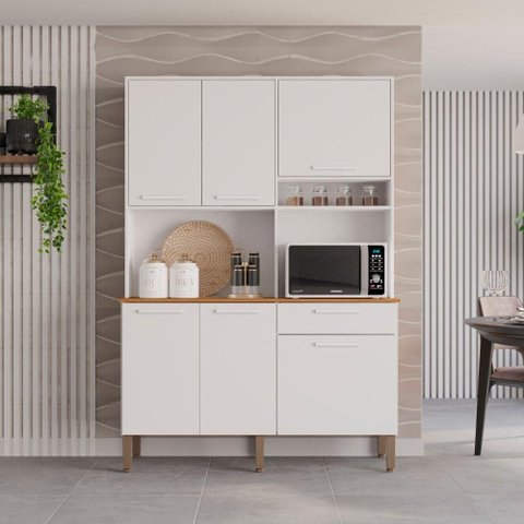 Armário de Cozinha New Siena 6 Portas 1 Gaveta MDF 140cm Sallêto
