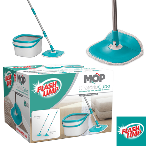 Mop Girátorio Cubo Microfibra Cabo Extensível Flashlimp