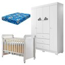 Ver imagem 1 de Berço Americano Mirelle e Guarda Roupa Infantil Ane Branco Brilho com Colchão Ortobom – Phoenix Baby