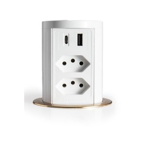 Torre Multiplug 2 Tomadas + 2usb a + C + Indução Branco Ouro