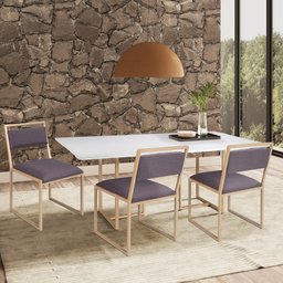Mesa Jantar Macapá Aço Carbono Dourado Tampo Madeira Âmbar - 3