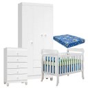 Ver imagem 1 de Quarto de Bebê 3 Portas com Gaveteiro Ternura Baby e Berço Lila Branco Brilho com Colchão - Incorpla