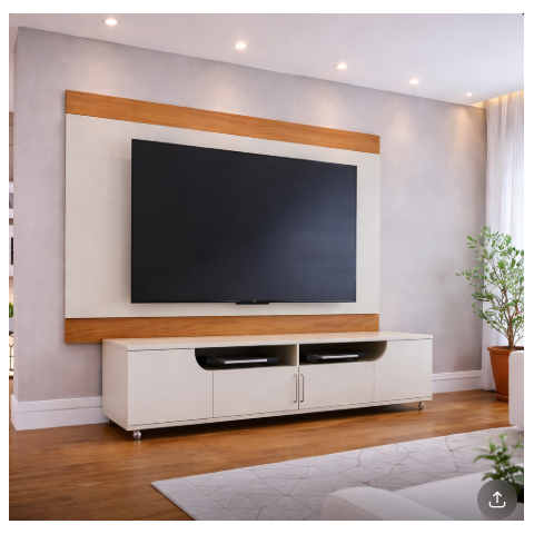 Conjunto Bancada Santorini + Painel Nilo 2.00m Off White Matte Freijó