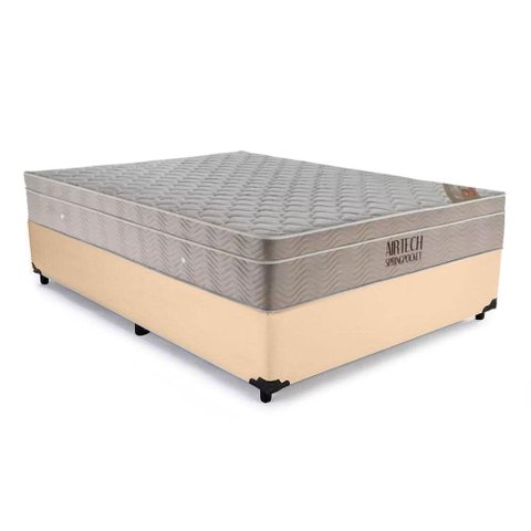 Cama Box Casal Sintético + Colchão Casal Ortobom Airtech Molas Superpocket (65x138x188) Bege