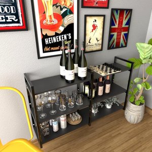 Aparador Prateleira Industrial Sala Barzinho Preto Bar Adega Moderno Suspenso Madeira Buffet