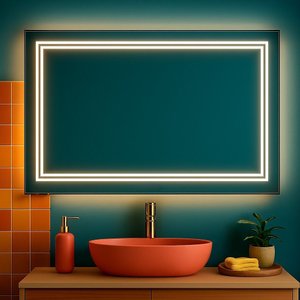 Espelho Led Branco Frio 100x80 Cm Horizontal Retangular Jateado Lapidado Iluminado Luz Frontal