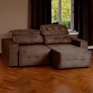 Sofá Retrátil e Reclinável Évora 3 Lugares 2,10m Veludo Luxor Chocolate Espuma D28