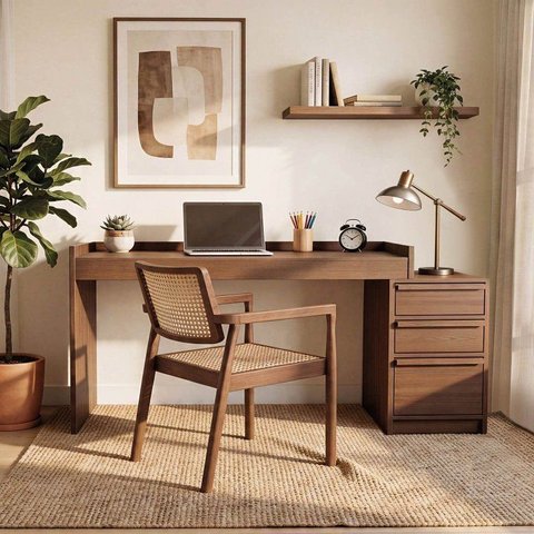 Escrivaninha Extensível 138cm a 169cm com 03 Gavetas Seringal CabeCasa MadeiraOriginals Marrom/Nogal