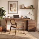 Ver imagem 1 de Escrivaninha Extensível 138cm a 169cm com 03 Gavetas Seringal CabeCasa MadeiraOriginals Marrom/Nogal