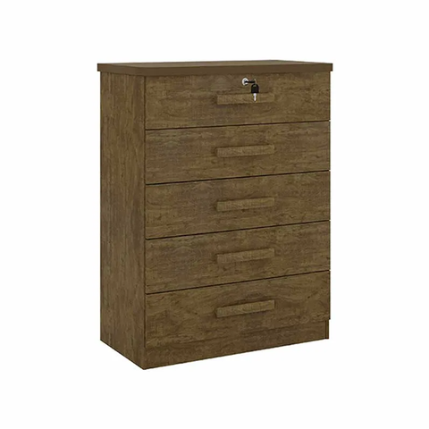 Cômoda Ipanema 5 Gavetas Grande com Chave para Quarto Tampo em Mdf Cor:ipê