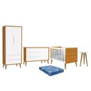 Ver imagem 1 de Dormitório Infantil Theo Retrô 2 Portas, Cômoda 1 Porta, Berço, Mesa de Apoio Branco/Savana com