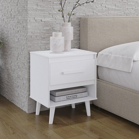 Mesa de Cabaceira Mila 1 Gaveta Pés Retrô Moblis: Branco