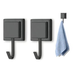 Kit 2 Porta Toalha Rosto Banho Gancho Preto Dupla Face 3m - 6