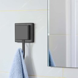 Kit 2 Porta Toalha Rosto Banho Gancho Preto Dupla Face 3m - 4