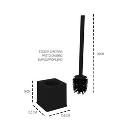 Lixeira e Jogo Banheiro Preto Porta Sabonete Escova Algodao 6un - 4