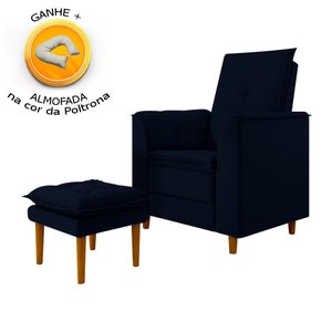 Poltrona de Amamentação Quarto Infantil com Puff Kate Pés Palito Veludo Azul Marinho + Binde Amofada