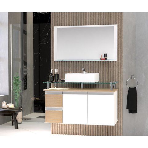 Conjunto para Banheiro Gabinete com Cuba e Espelheira 80cm Diamante