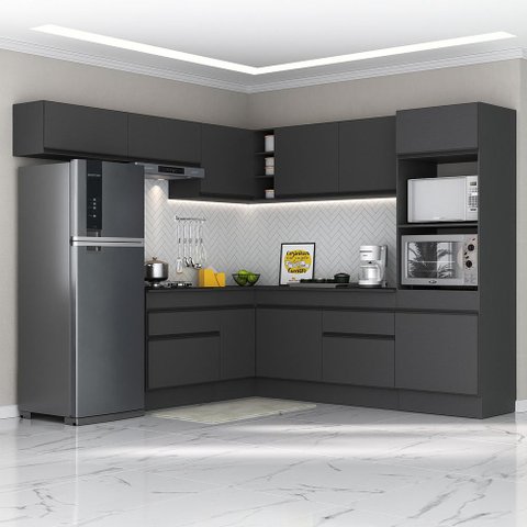 Armário de Cozinha Completa de Canto com Rodapé Veneza Multimóveis MP2105.895 Preto