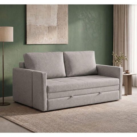 Sofá Cama Mali 2 Lugares 140cm Cinza Linho e Courino Lojas Curitibanas