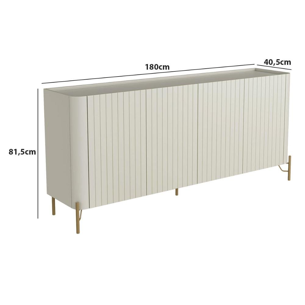 Balcão Buffet P/ Sala Porta Brise 180cm Pés Metal 100% Mdf Cor:luna com Dourado - 2