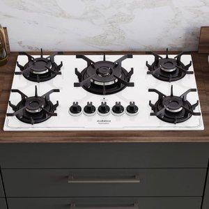 Cooktop Tripla Chama Itatiaia Itamaster 5 Bocas Vidro Temperado Branco Bivolt