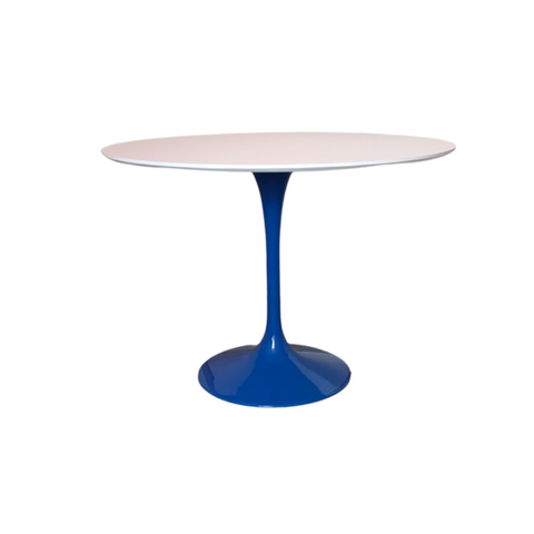 Mesa de Jantar Saarinen Redonda 130 Cm Tampo Laca Branca Base Azul