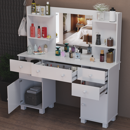 Penteadeira Branca com Design Moderno Espelho Amplo Gavetas Prateleiras:branco - 3