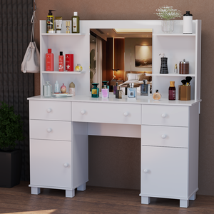 Penteadeira Branca com Design Moderno Espelho Amplo Gavetas Prateleiras:branco