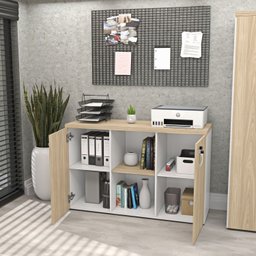 Armário Credenza Escritório Baixo Semiaberto Portas C/chave Netmobil - Dubai/branco - 4