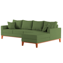 Sofá 4 Lugares Beny com Chaise Direito Linho Verde Oliva - 3