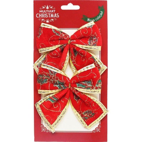 Kit 12 Enfeite Laços Natalino Vermelho Árvore Natal de 12cm