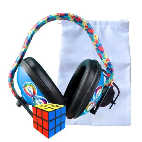 Abafador de Ruidos para Autistas Azul 11 Db Arco Colorido + Cubo Mágico