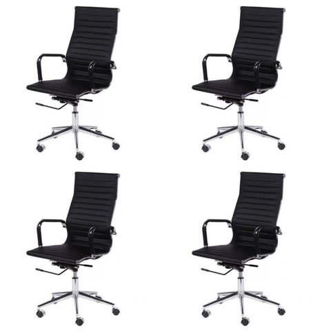 Kit 4 Cadeiras Escritório Presidente Esteirinha Rodízio Relax Corino 3301 Preto
