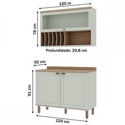 Cozinha Compacta Iluminata 3 Portas 100% Mdf Verde Mint - Genialflex - 4