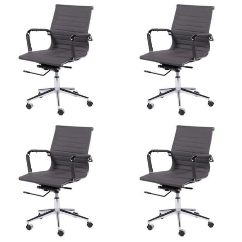 Kit 4 Cadeiras Escritório Diretor Esteirinha Rodízio Relax Corino 3301 Cinza
