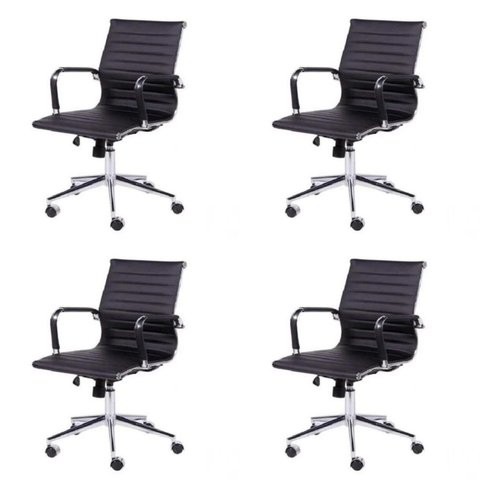 Kit 4 Cadeiras Escritório Diretor Esteirinha Rodízio Relax Corino 3301 Preto