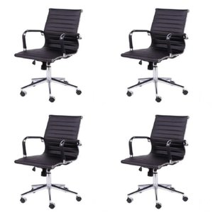 Kit 4 Cadeiras Escritório Diretor Esteirinha Rodízio Relax Corino 3301