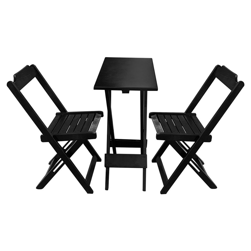 Jogo de Mesa Compacta 35x70 com 2 Cadeiras Ideal para Varanda e Sacada - Preto - 2